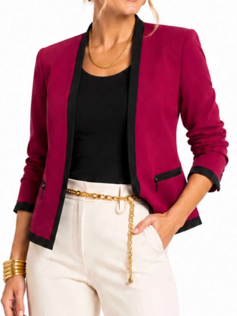 KASPER CLASSIC VIBRANT PINK & BLACK BLAZER SZ 8P EUC
